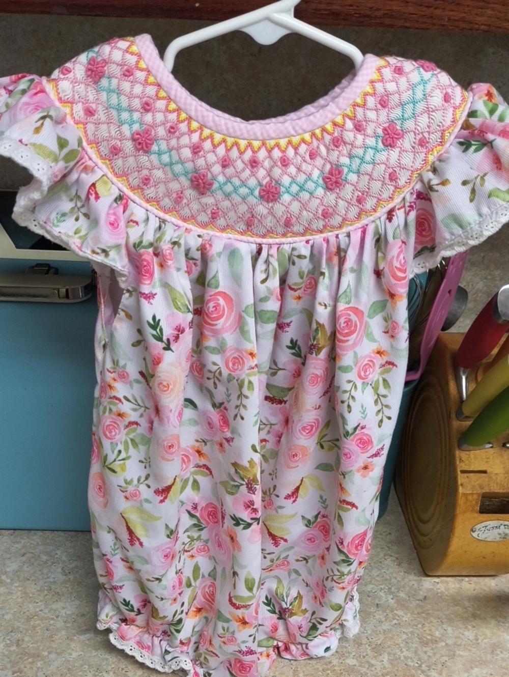 Pink Floral Smocked Bubble Suit Sz 2T Like New